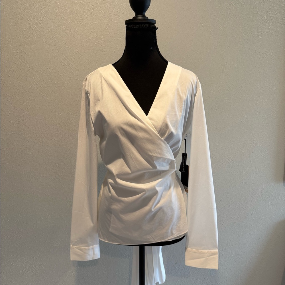 Halogen Classic White Wrap Blouse.                      PTP 20” Length 24”